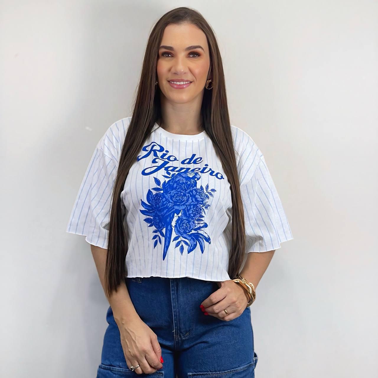 Camiseta Arara Listrada branco e azul