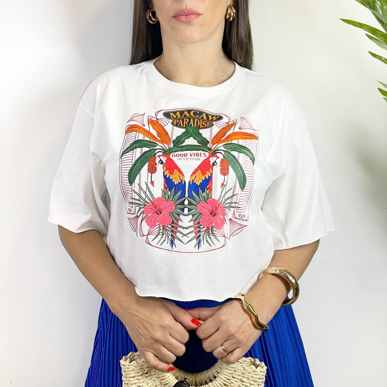 Camiseta Macaw Paradise branco