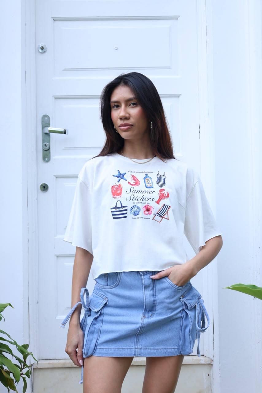 Camiseta Summer Stickers off-white